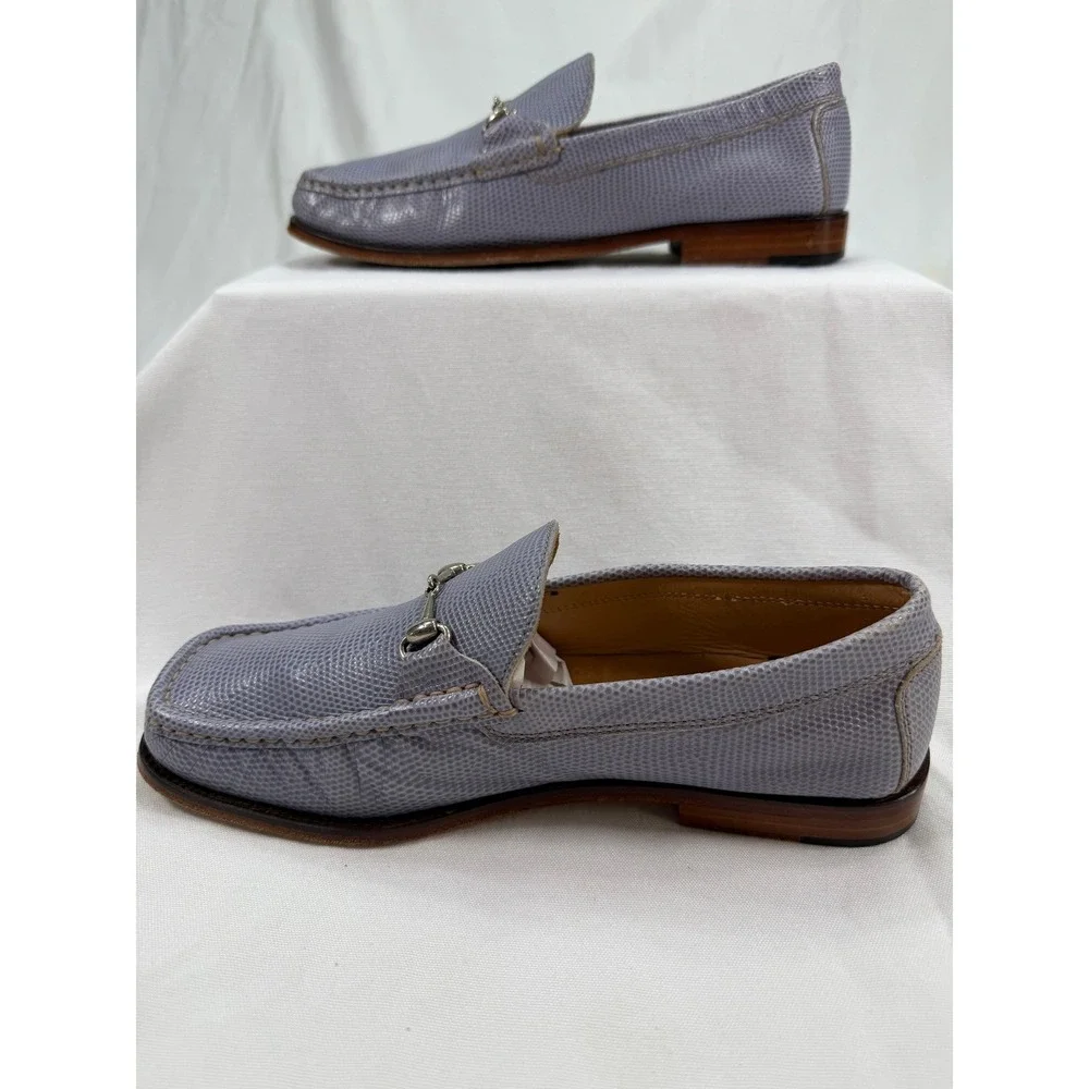 David Aaron Leather Horsebit Loafers Lavender Lizard Emboss 37C Mens 6.5 7 Italy